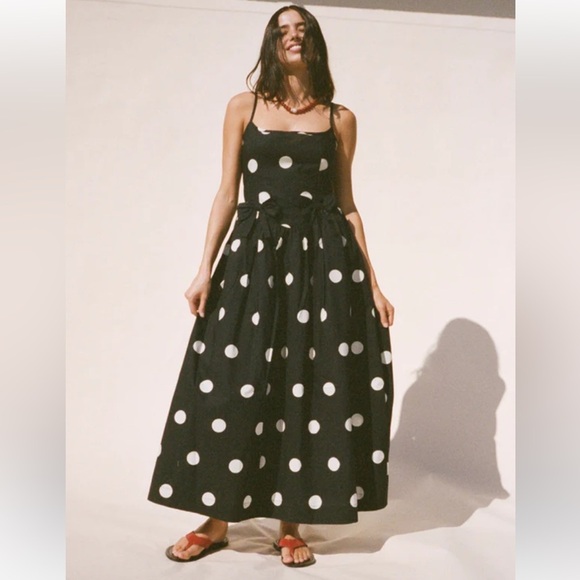 NWT Ciao Lucia Neroni Polka Dot Bow Ribbon Cotton Poplin Open Back Maxi Dress - Picture 2 of 16